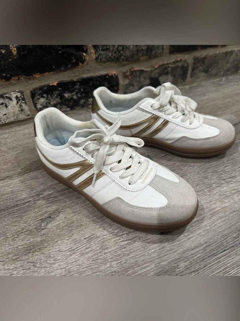 White & Gold Women's Low-Top Sneakers